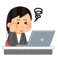 Person (female) whose eyes are tired on a computer