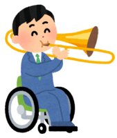 トロンボーンを演奏する男性(車椅子)