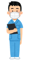 Medical worker (male) wearing various scrubs