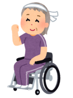 車椅子に乗って運動する人(おばあさん)
