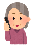 People who make phone calls with various facial expressions (elderly women)