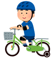補助輪付き自転車に乗る男の子