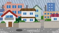 雨が降る住宅街(背景素材)