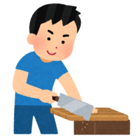 A person who cuts wood with a saw