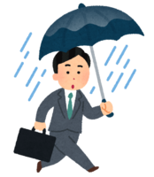 Male office worker who goes around on a rainy day