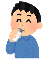 A person who drinks in a small water bottle (male)
