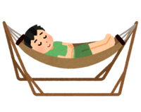 Person sleeping in a free-standing hammock (male)
