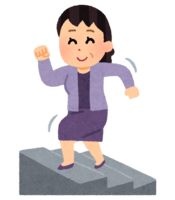 Energetic middle-aged woman (aunt climbing stairs)