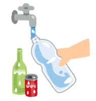 ペットボトル-缶-瓶を洗っているイラスト(ゴミ出し)