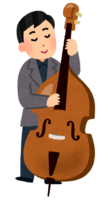 A person who plays a wood bass