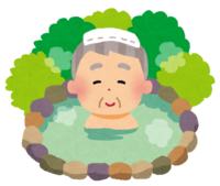Old man in a hot spring
