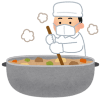 大きな鍋で料理をする人