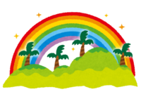 Southern island with a rainbow