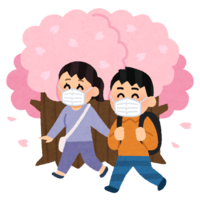 People who see cherry blossoms while walking (with mask)