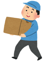 A person carrying luggage in a cardboard box