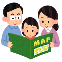 地図を見ている家族
