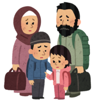 Family of sad refugees