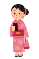 A person wearing a yukata using a smartphone (female)