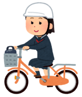 Student (girl) who wears a helmet and goes to school by bicycle