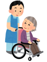 Caregiver pushing a wheelchair