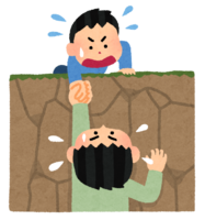 A person who helps a person who is about to fall from a cliff