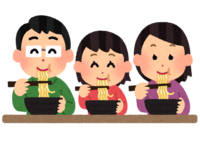 Family eating noodles (ramen)