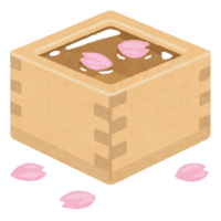 Sake in a box and cherry blossom petals (cherry blossom viewing)