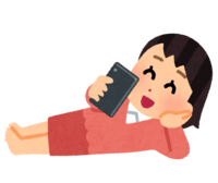 Person who lays down and uses a smartphone (female)