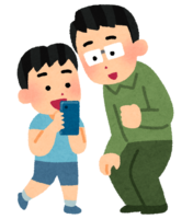 Parent and child playing smartphone games