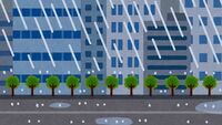 雨が降るオフィス街-ビル街(背景素材)