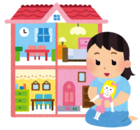 Girl playing in a dollhouse