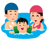水泳をしている家族