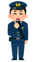 Police officer using radio (male-smile)