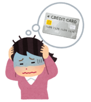 Woman suffering from debt (card)