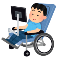 視線入力でコンピューターを使う車椅子に乗った子供