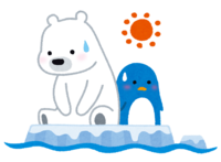 Global warming (penguins and polar bears on ice)