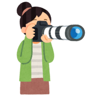 A person holding a camera with a large telephoto lens (female)