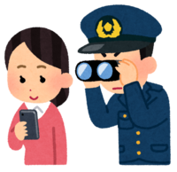 Police officer looking into the mobile phone of the general public (Japan)