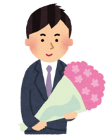 A man holding a bouquet
