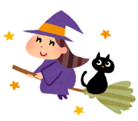 Halloween (witch and black cat on a broom)