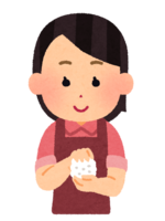 A person holding a rice ball (female)