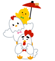 Family of chickens wearing shoulders (Rooster year-Zodiac)