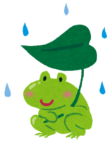 梅雨(蛙と葉っぱの傘)