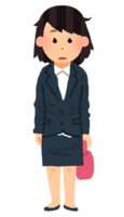 Female office worker in a shabby suit