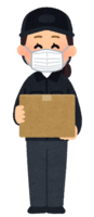 Deliveryman (female) wearing masks of various colors