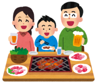 Family eating grilled meat