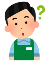 Facial expression of a man in an apron (question-eyes are heart-sleep-shake)