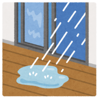 Illustration with rain coming in from the window (accident)