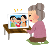 実家の家族とテレビ電話をしているイラスト(オンライン帰省)