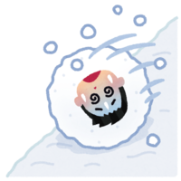 A person rolling down a snowy mountain